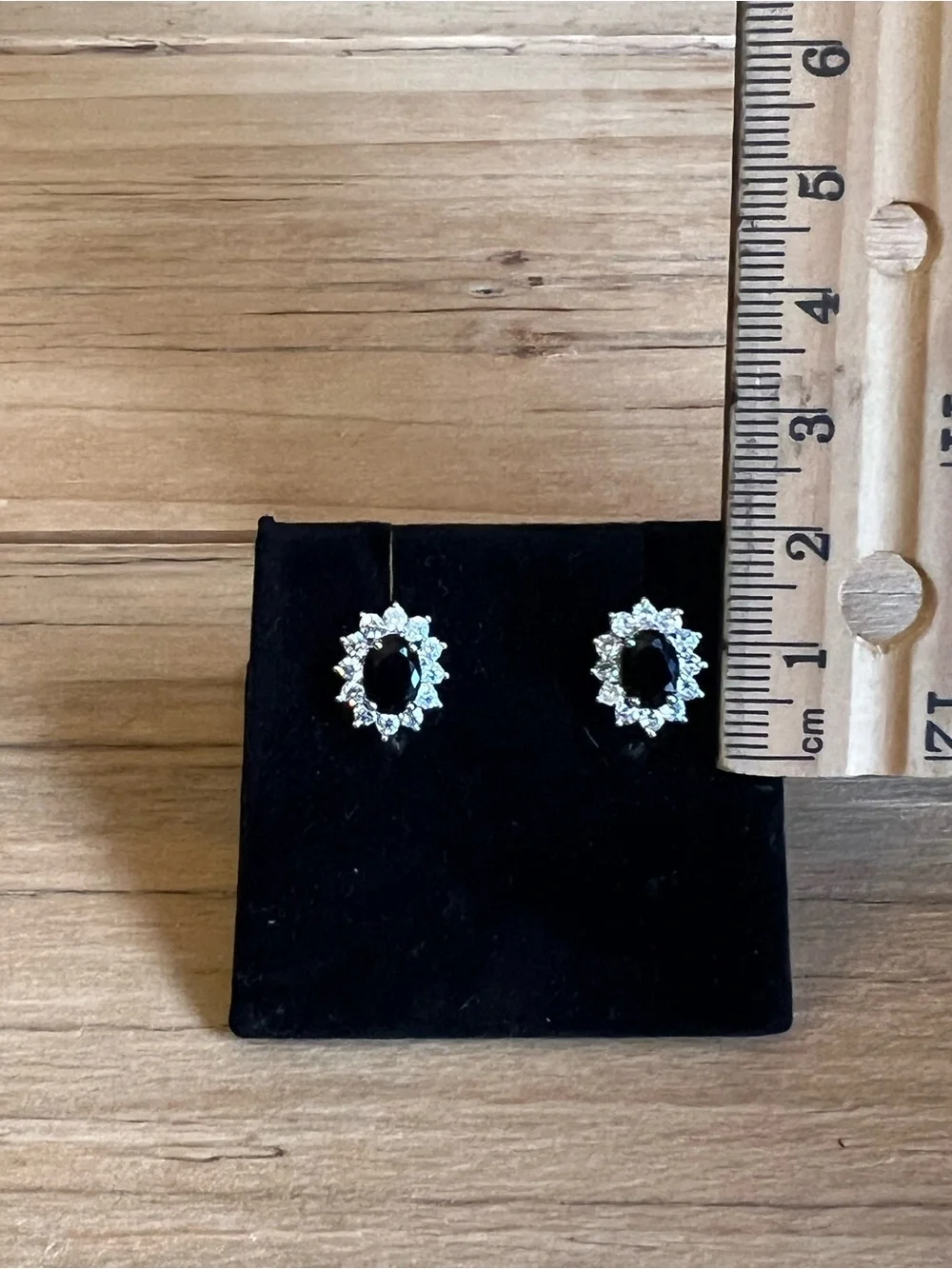Silver Tone Classic Black Halo Stud Earrings With Clear Stone Accents